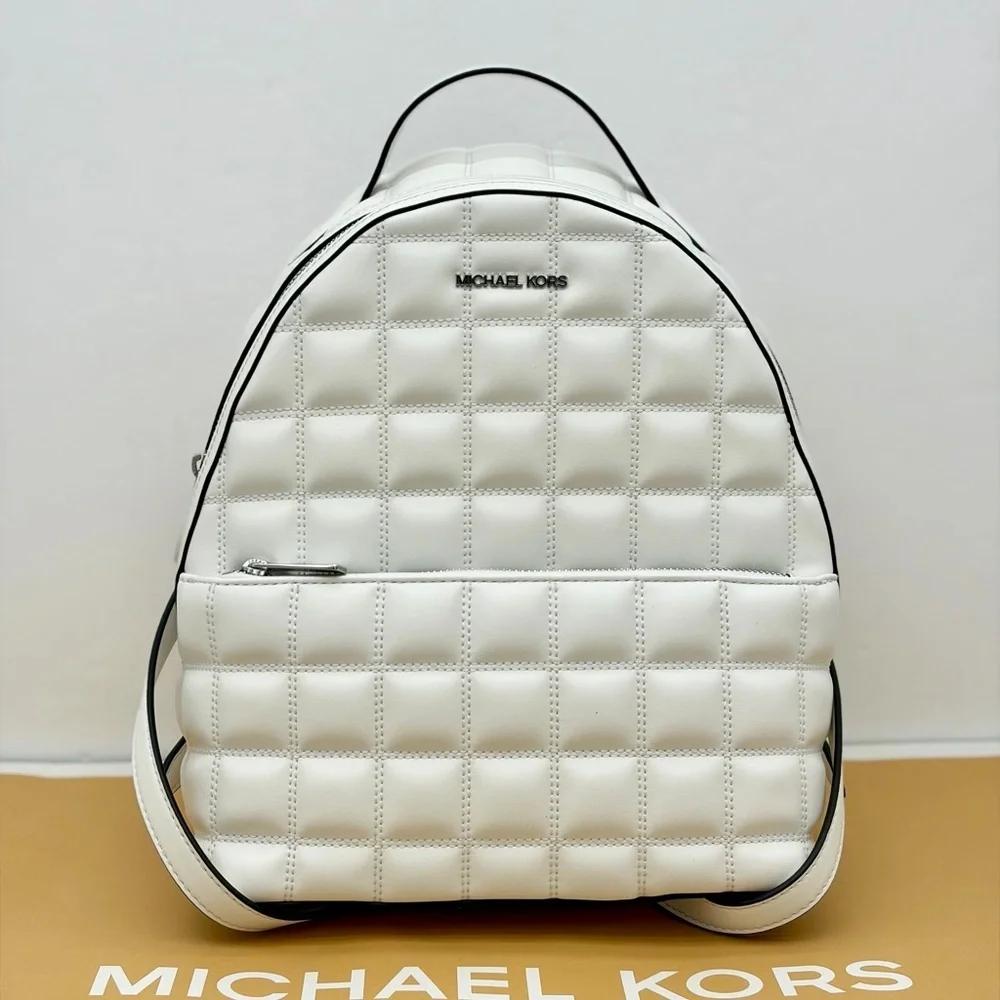 Michael Kors Sheila Quilted Medium Backpack with Top Handle Optic White
